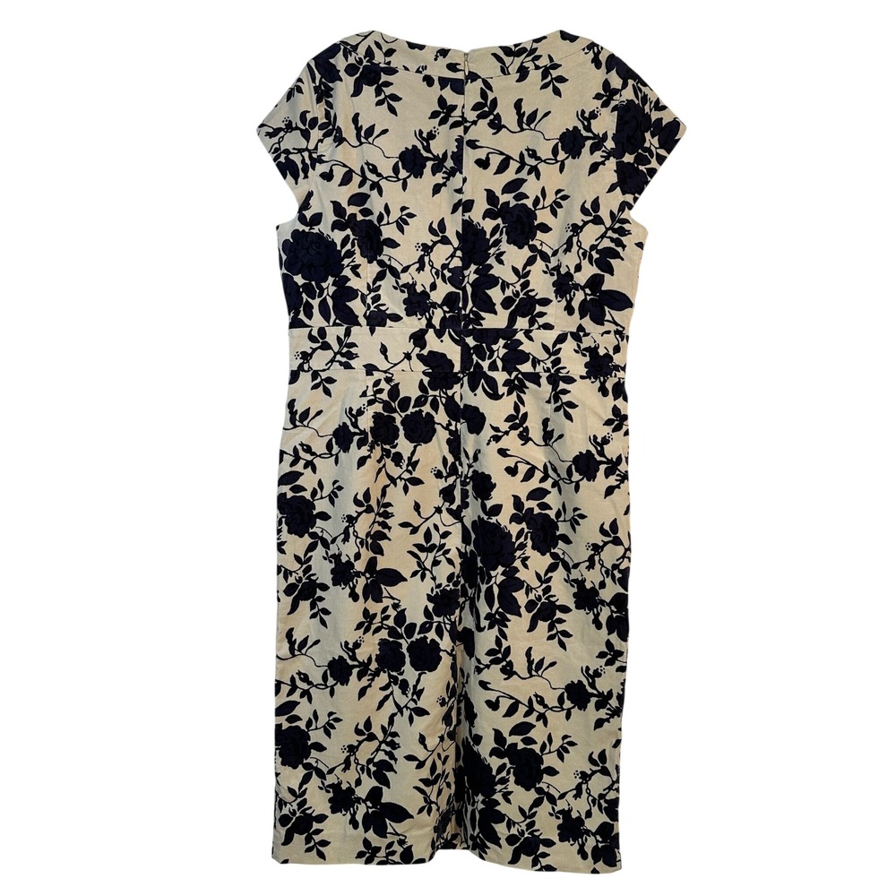 Lands End Womens Size 16 Navy Blue Cream Floral Cotton Blend Sheath Dress - Picture 2 of 9
